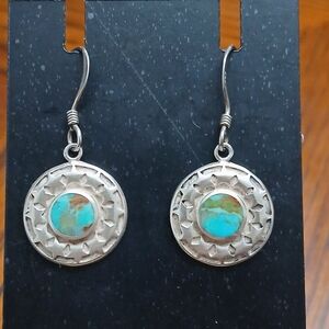BOMA Sterling Silver 925 Round Turquoise Inlay Signed Pierced Earrings Stars